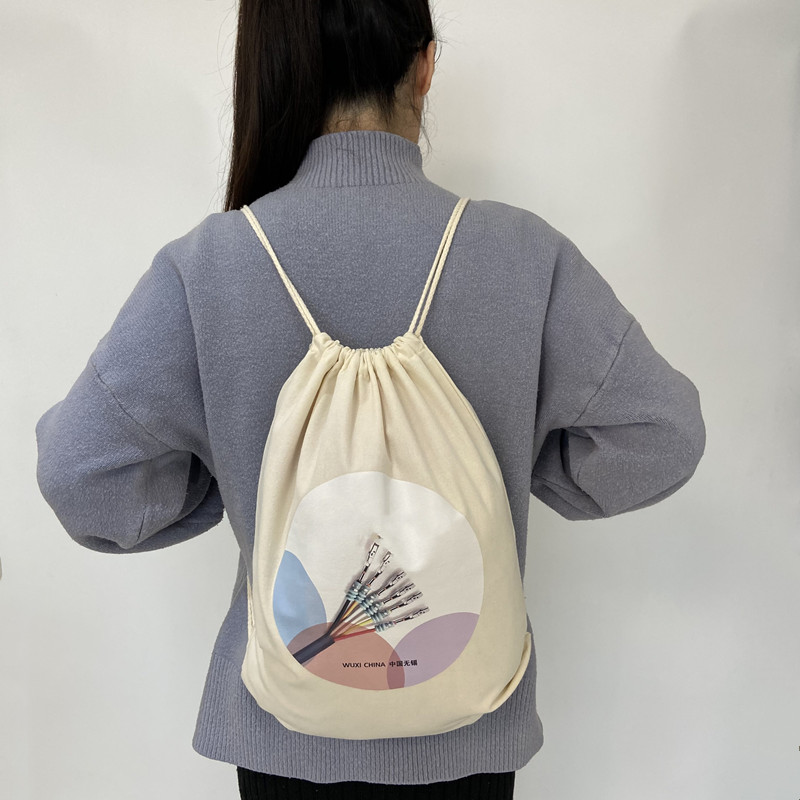 Cotton Canvas Drawstring Tote Bag 