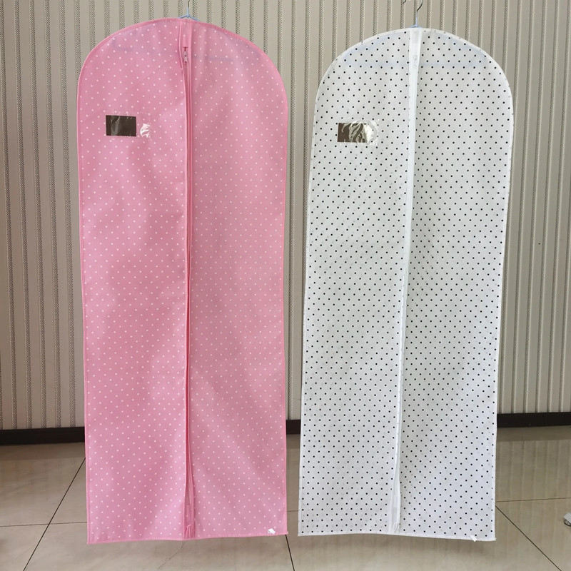 60 Inch Pink Polka Dot Breathable Zipped Garment Dress Cover Bag Protector